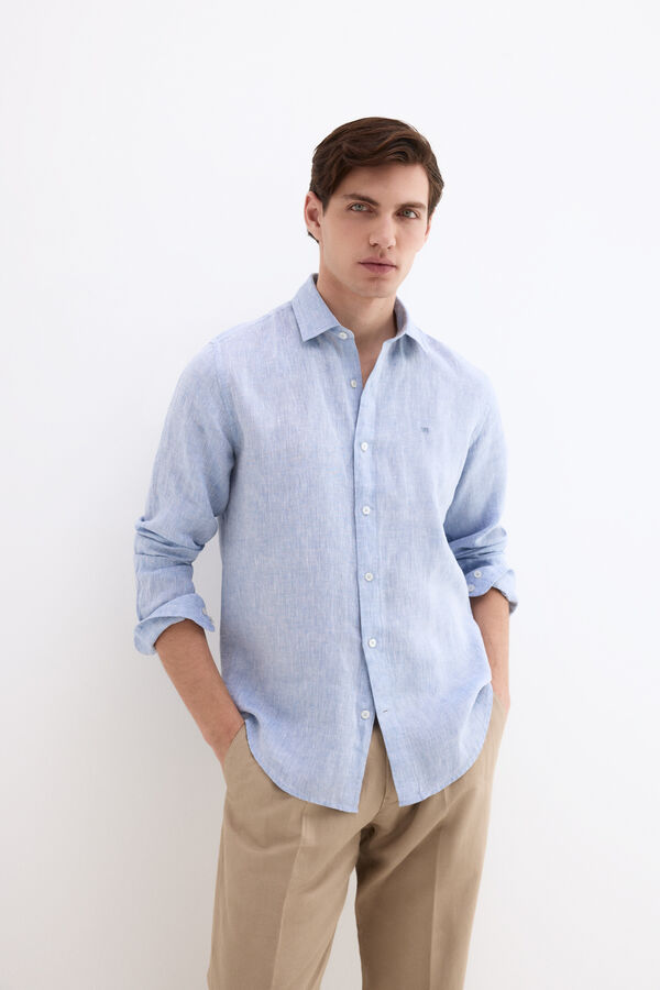Pedro del Hierro Plain linen shirt Blue