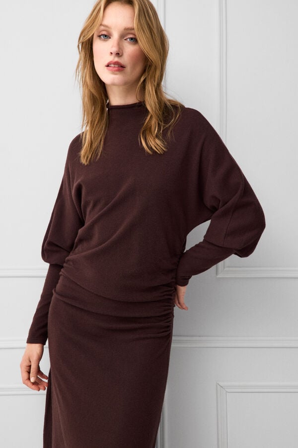 TFP by Tamara Falc&oacute; Knit funnel neck dress Brown