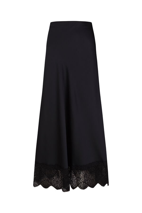 Pedro del Hierro Long satin skirt with lace detail Black