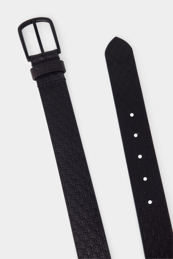 Pedro del Hierro Leather belt with engraved logos Black
