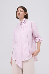 Pedro del Hierro Striped poplin shirt with bow or tie Pink