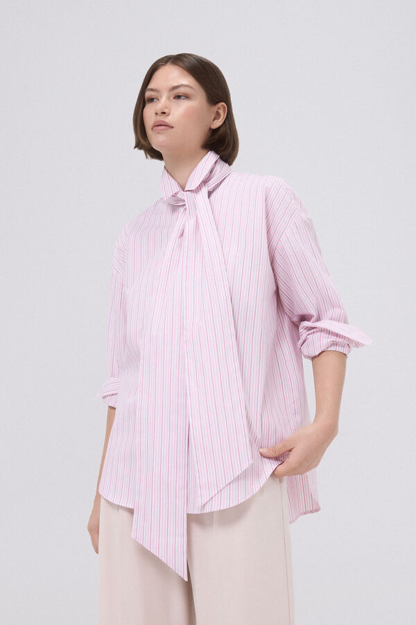 Pedro del Hierro Camisa popelin rayas lazo Rosa