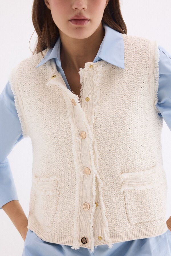 Pedro del Hierro Chaleco de punto estructura fantas&iacute;a Crudo