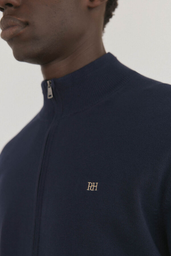 Pedro del Hierro Fine premium cotton zip fastening cardigan Blue