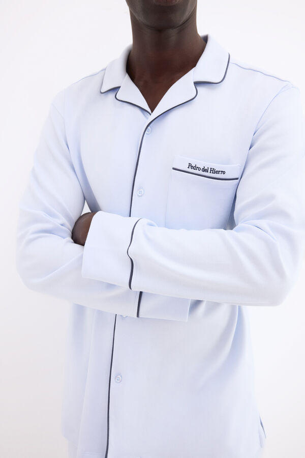 Pedro del Hierro Spanish cotton long sleeve pyjama shirt Blue