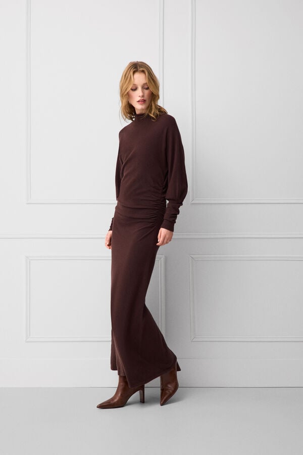 TFP by Tamara Falc&oacute; Knit funnel neck dress Brown