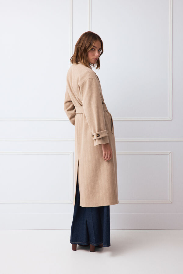 TFP by Tamara Falc&oacute; Pinstriped long coat Ecru