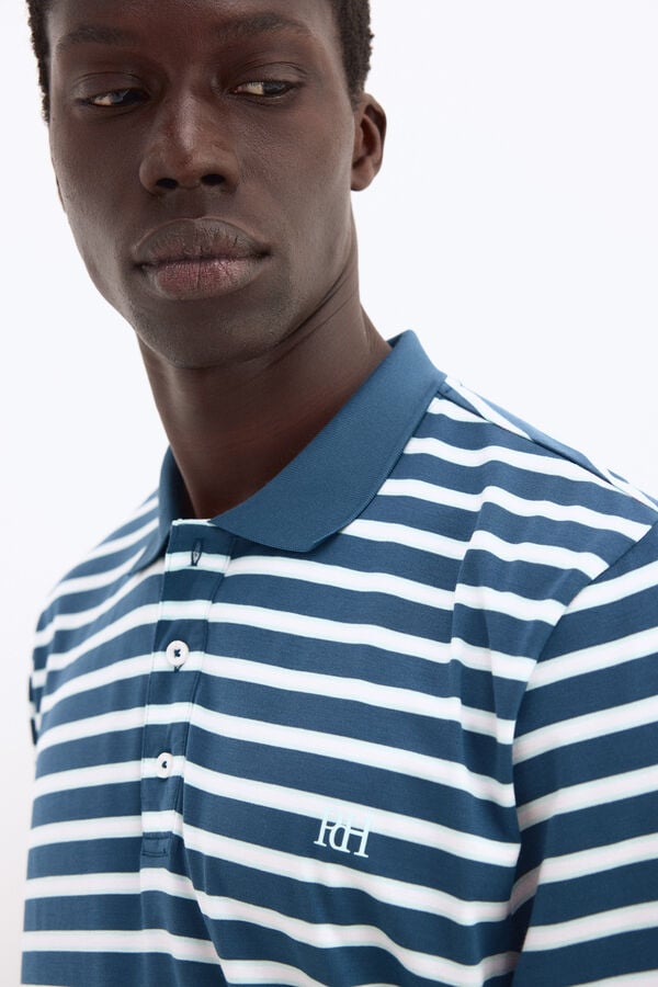 Pedro del Hierro Striped golf polo shirt Blue