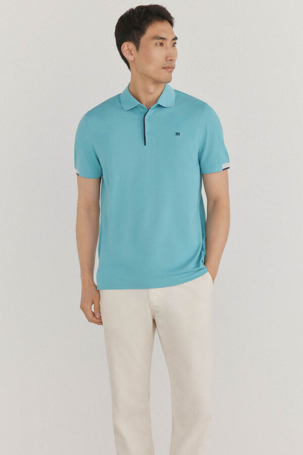 Pedro del Hierro Polo with contrasting cuffs Turquoise