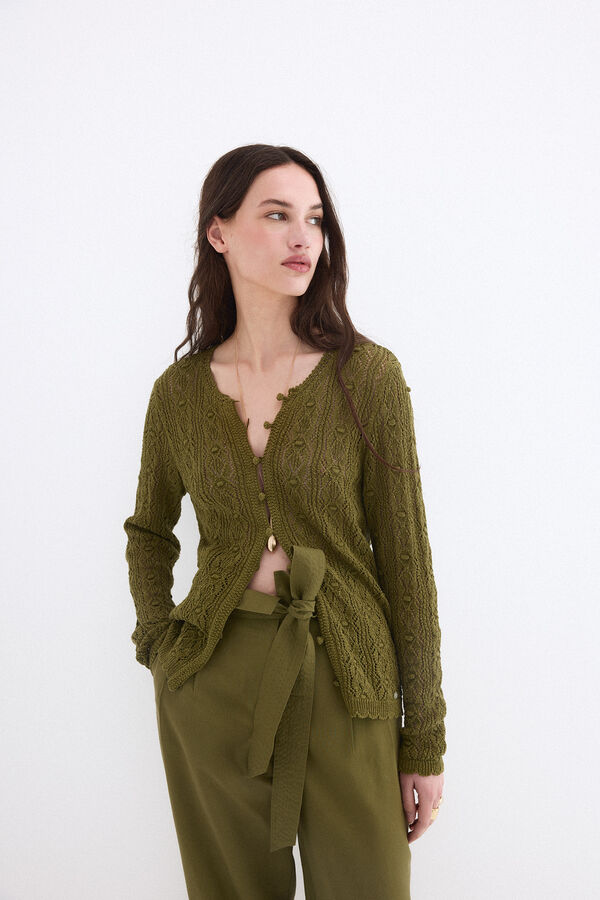 Pedro del Hierro Fancy openwork with crochet trim jacket Green