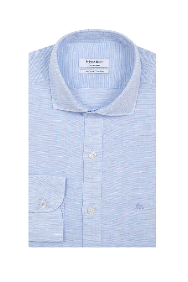 Pedro del Hierro Structured linen easy iron dress shirt Blue