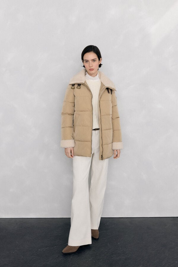 Pedro del Hierro Plain faux shearling parka Beige