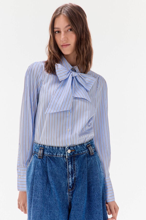 TFP by Tamara Falcó Striped shirt with bow or tie Blue