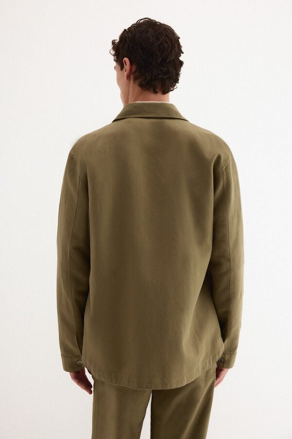 Pedro del Hierro Cotton linen plain overshirt Green