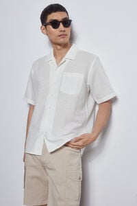 Pedro del Hierro Short-sleeved camp collar shirt Ecru