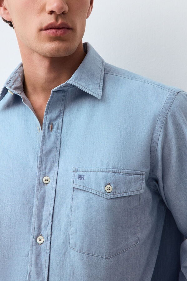 Pedro del Hierro Denim Italian chambray fabric shirt Blue