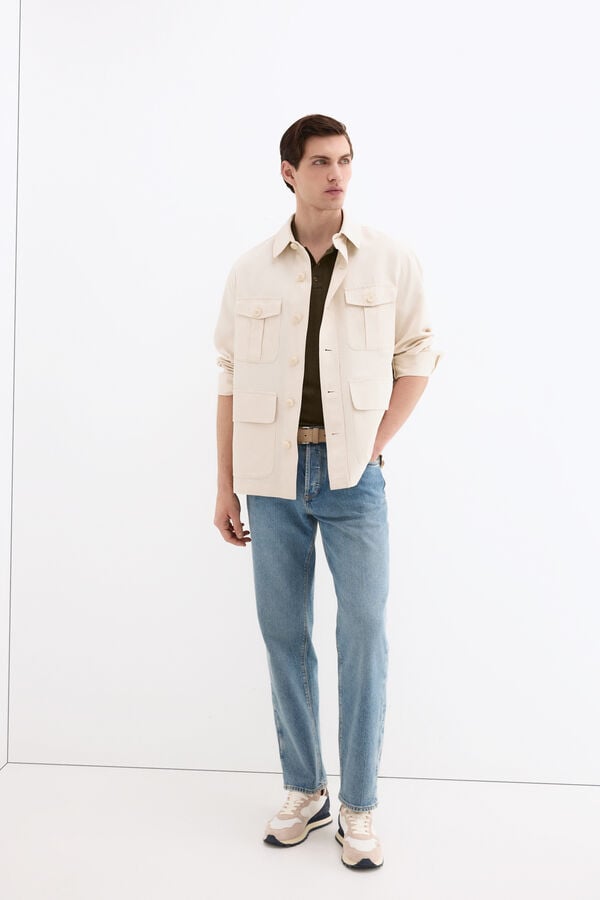 Pedro del Hierro Sobrecamisa em mistura de linho Beige