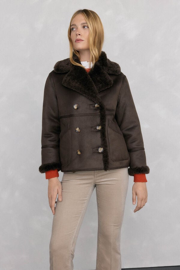 Pedro del Hierro Double-sided faux shearling coat Brown