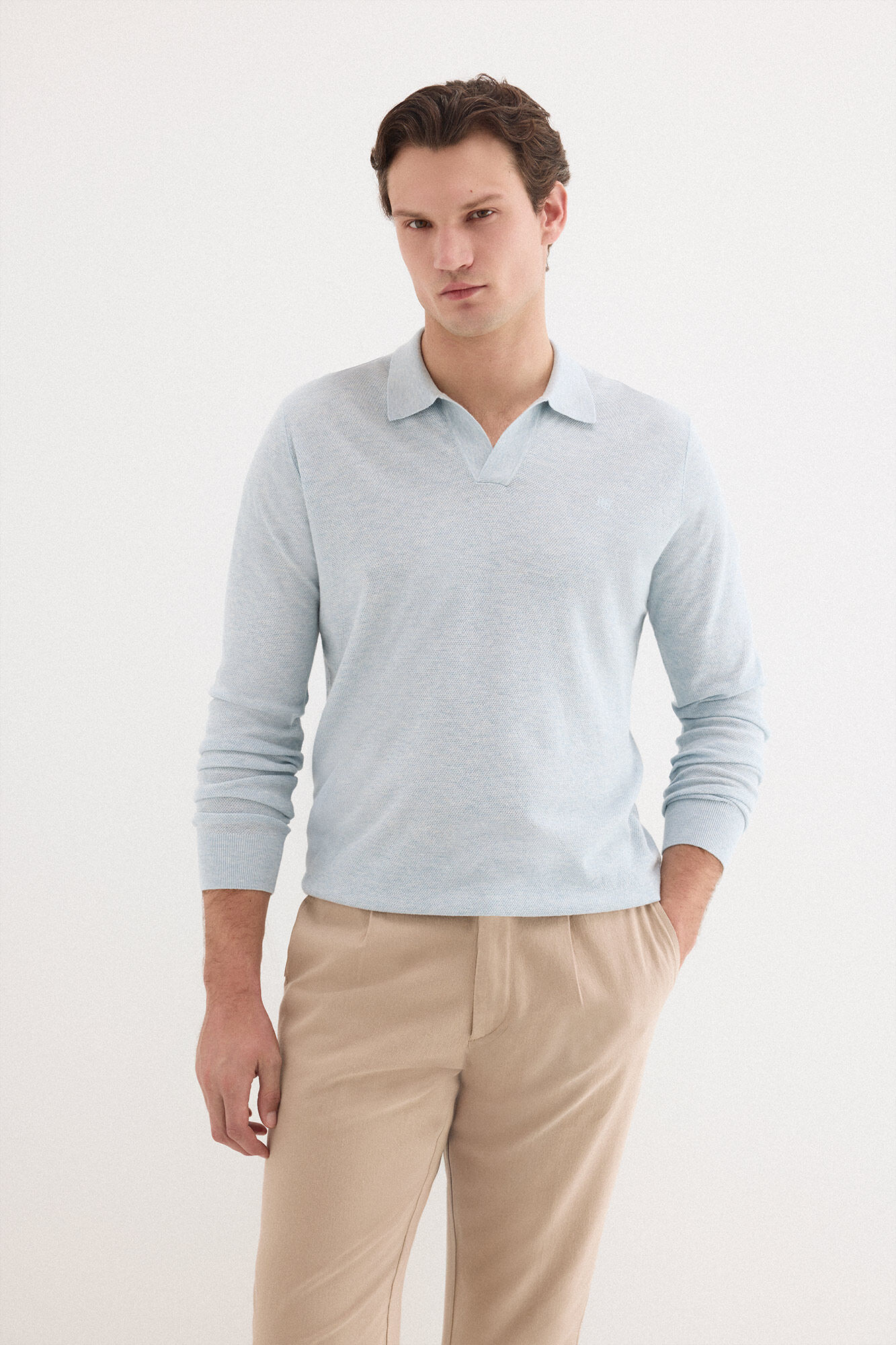 Pedro del Hierro Linen polo long sleeve jumper