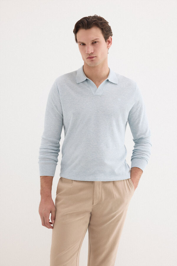 Pedro del Hierro Linen polo long sleeve jumper Blue