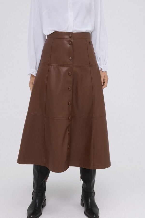 Pedro del Hierro leather effect flared skirt Brown