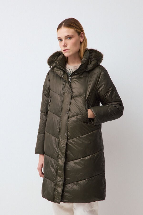Pedro del Hierro Long parka with fur hood Green
