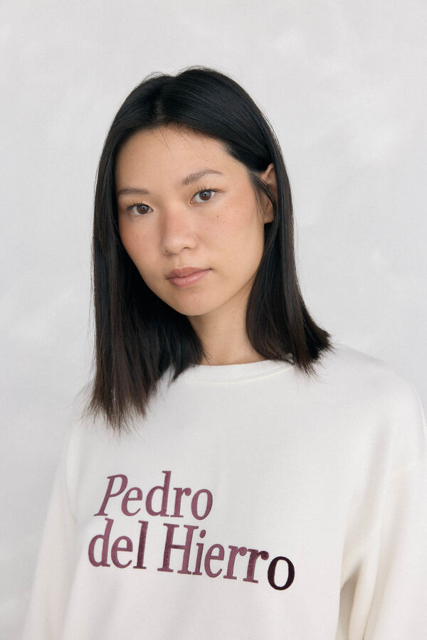 Pedro del Hierro long sleeve T-shirt with soft touch logo and activewear Ecru
