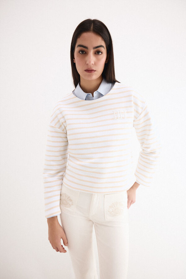 Pedro del Hierro Striped pdh logo sweatshirt Beige