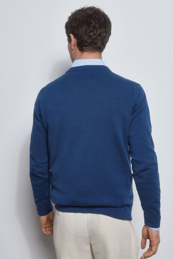 Pedro del Hierro Essential cotton V-neck jumper Blue