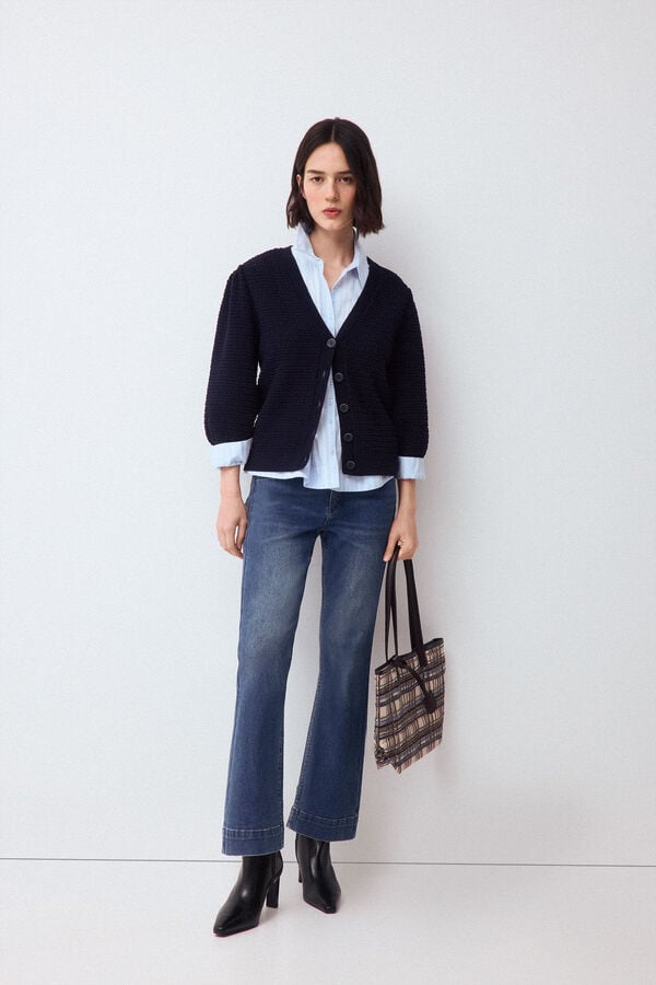 Pedro del Hierro Openwork structure puffed sleeve jacket Blue
