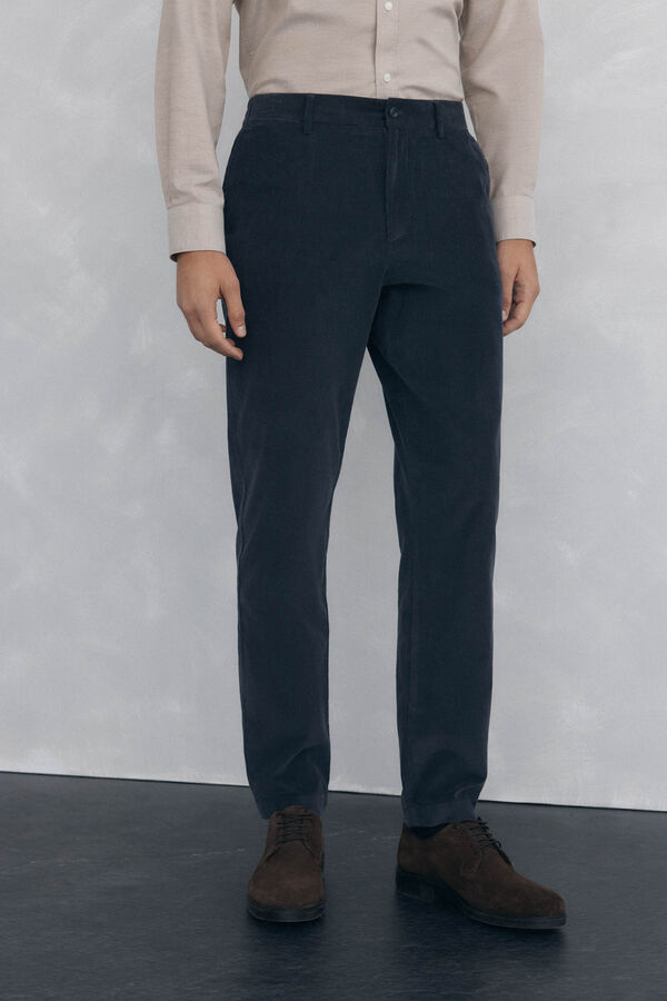 Pedro del Hierro Calça calças chino de veludo veludo leve e slim fit Cizento