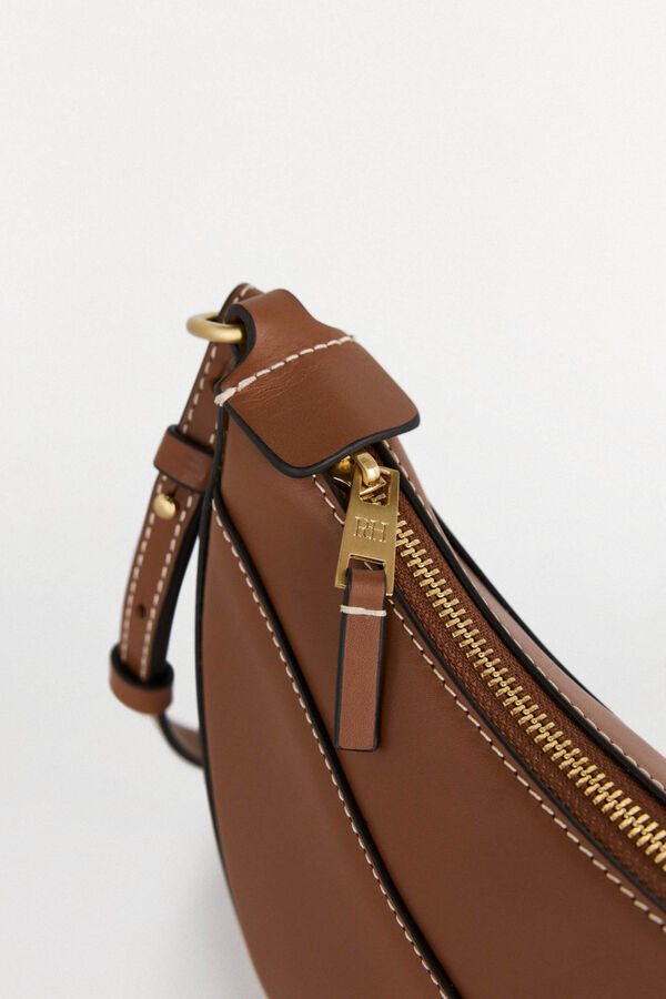 Pedro del Hierro Oval leather crossbody bag Beige