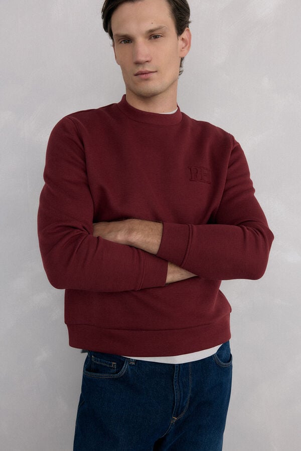 Pedro del Hierro Crew neck sweatshirt in technical fabric Burgundy