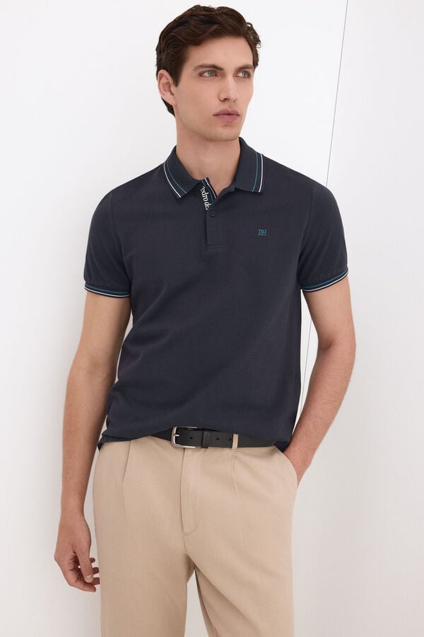 Pedro del Hierro Jacquard polo shirt Blue