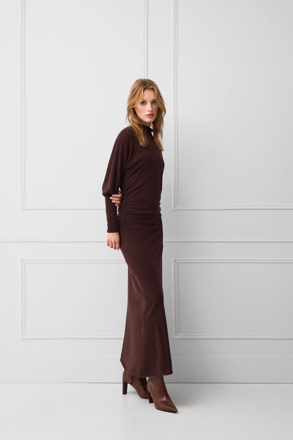 TFP by Tamara Falc&oacute; Knit funnel neck dress Brown