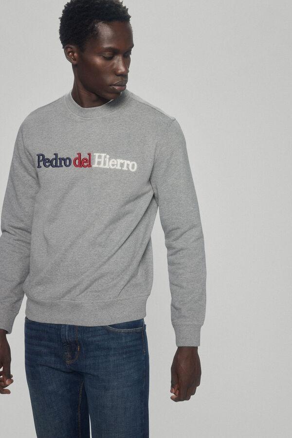 Pedro del Hierro Contrast embroidered logo sweatshirt Grey