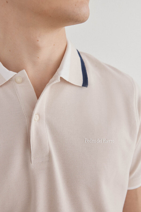 Pedro del Hierro Patterned collar polo shirt Beige