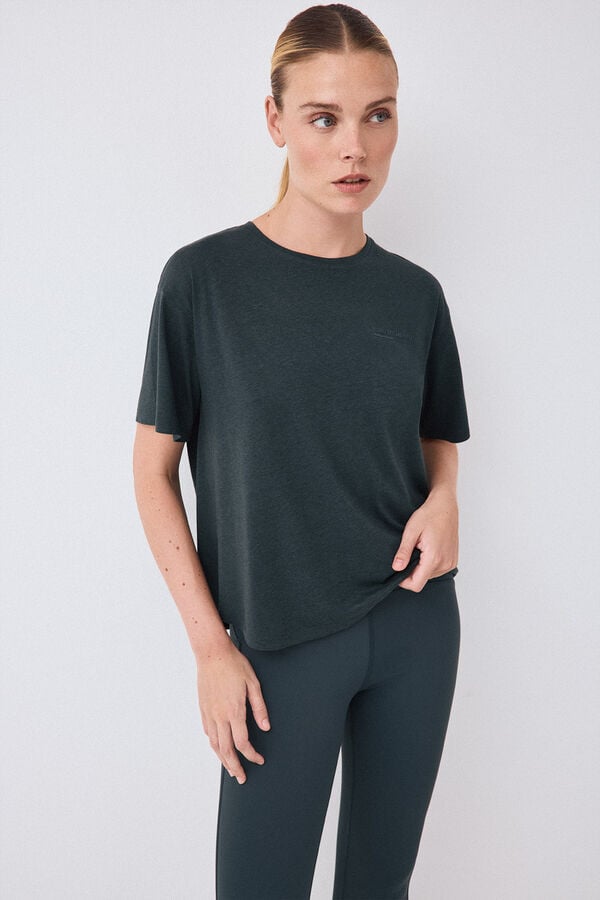 Pedro del Hierro Oversize activewear T-shirt with uneven hem Green