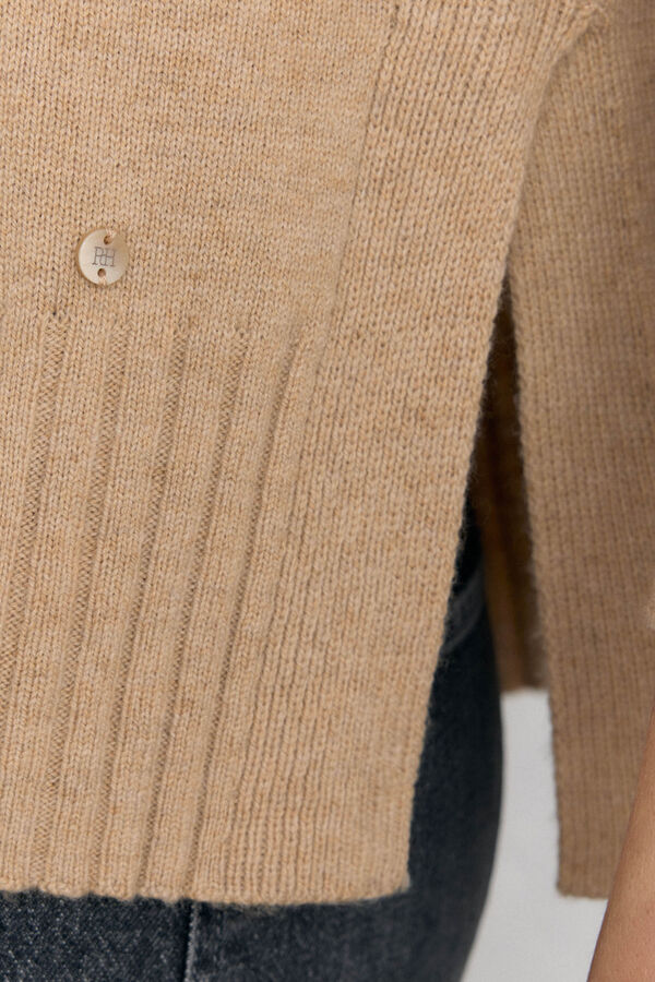 Pedro del Hierro wool neck sweater with center seam Beige