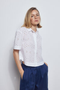 Pedro del Hierro Embroidered short-sleeved blouse Ecru
