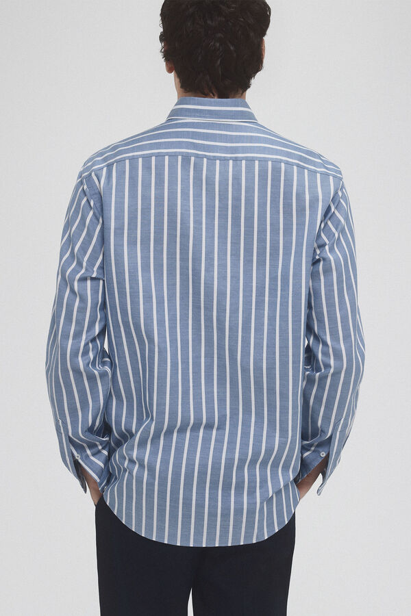 Pedro del Hierro Striped ramie cotton shirt Blue