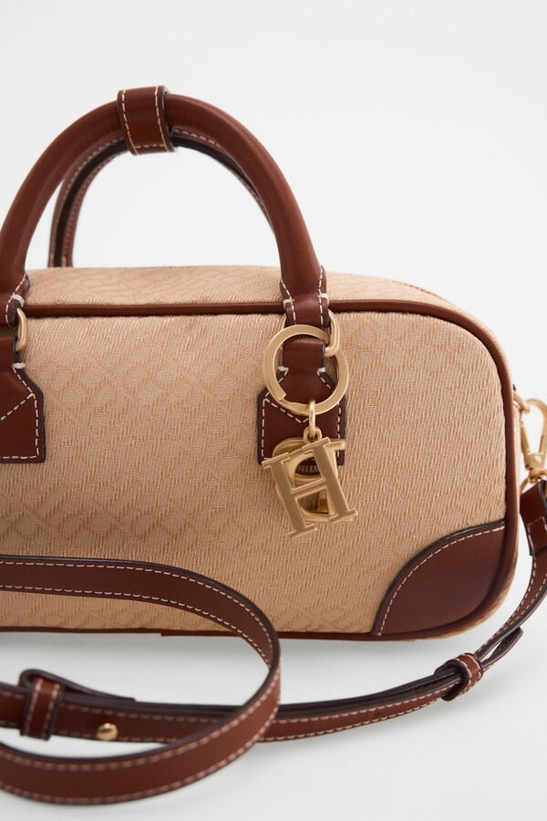 Pedro del Hierro Jacquard logo bowling bag Beige