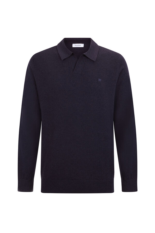 Pedro del Hierro Johnny neck sweater in merino wool and cashmere Blue