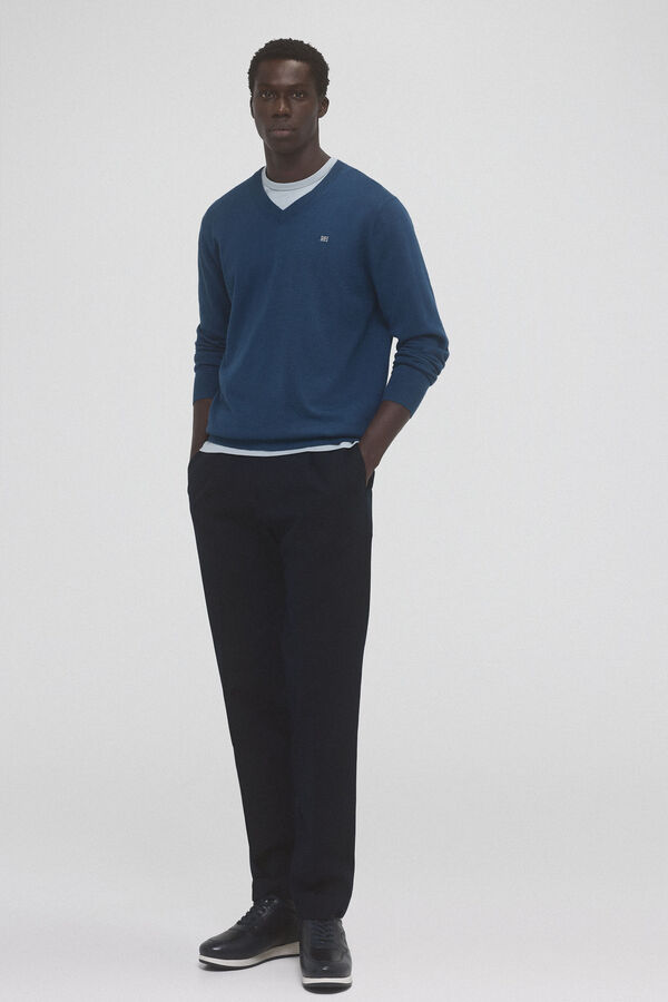 Pedro del Hierro Cotton/silk/cashmere V-neck jumper Blue