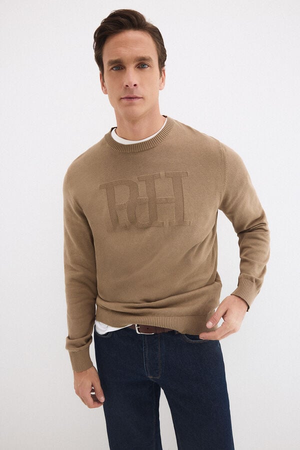 Pedro del Hierro Round neck big chest logo jumper Beige