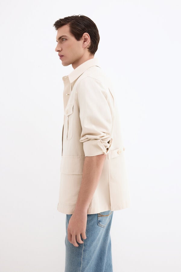 Pedro del Hierro Sobrecamisa em mistura de linho Beige