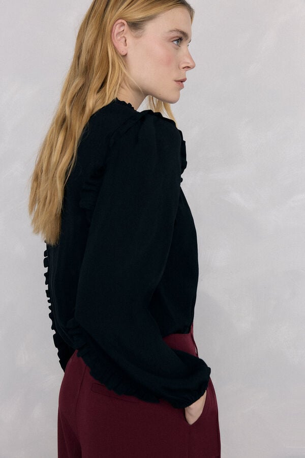 Pedro del Hierro Chiffon blouse with ruffles Black