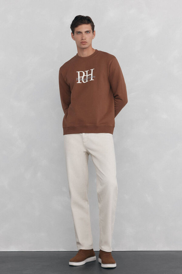 Pedro del Hierro Big logo crew neck sweatshirt Brown