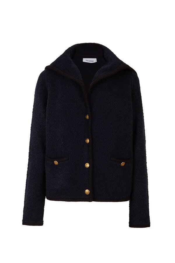 Pedro del Hierro Boucl&eacute; knit sailor collar jacket Blue