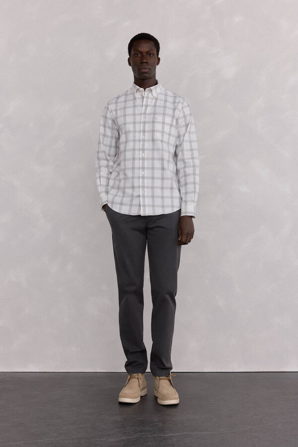 Pedro del Hierro Brushed Oxford Check Shirt Grey